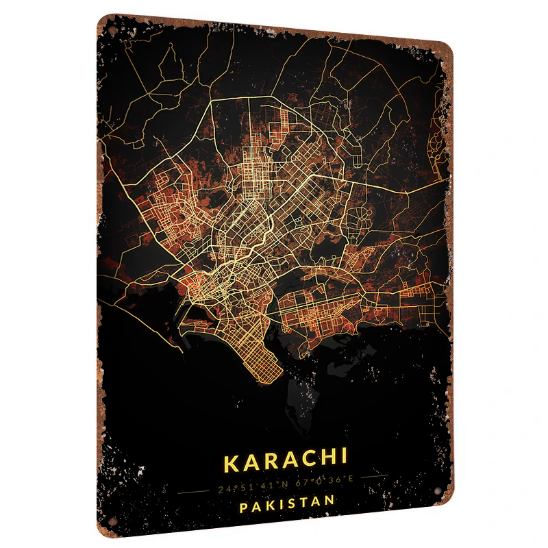 Home Decor Karachi - Карачи Пакистан Карта города Металлическая настенная